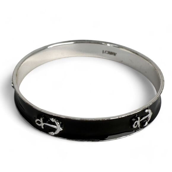 J Crew Anchor Bangle Bracelet Black Enamel Silver Tone Nautical Rockabilly - Picture 1 of 4